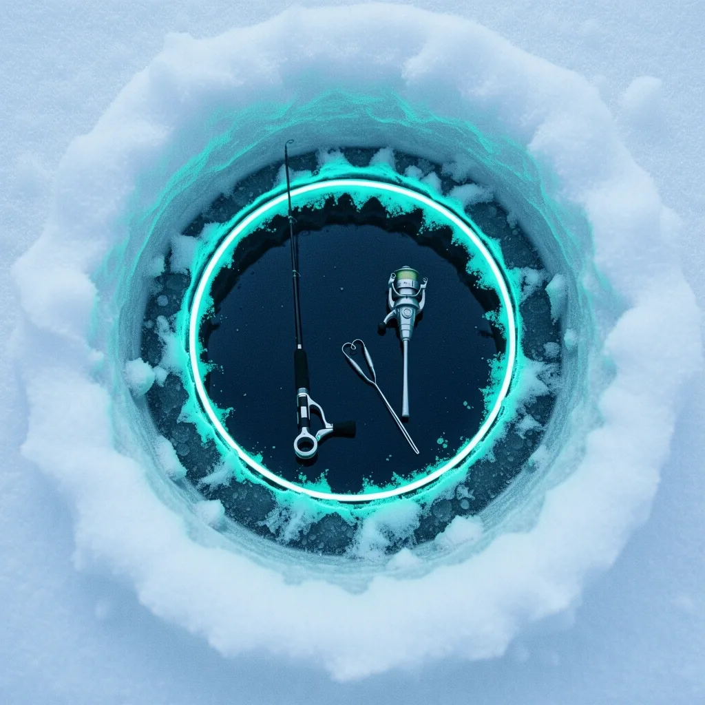 Ice fishing hole perspective