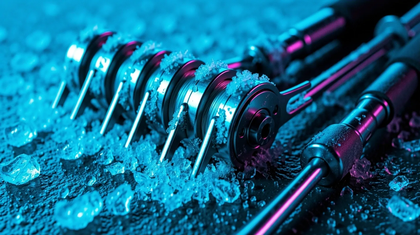 Arctic fishing gear encrusted in ice