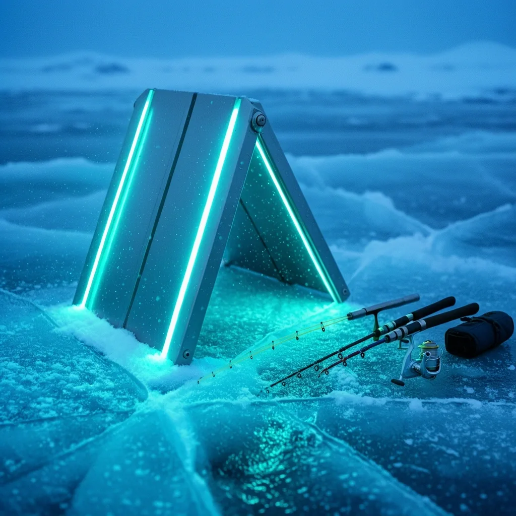Lone fishing shelter on ice