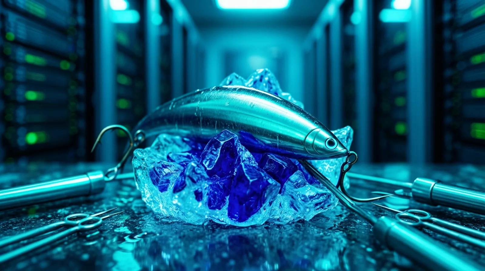 Arctic fishing equipment in ice